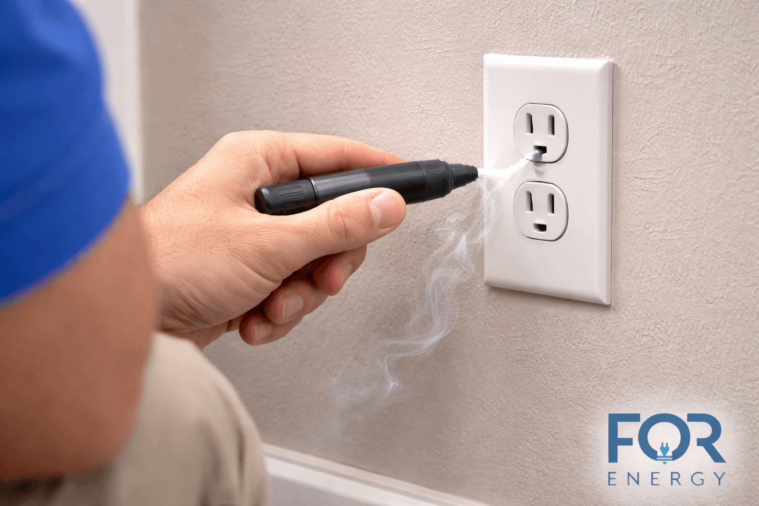 You said: Uploaded image Alt text said: Side-by-side illustration of a metal air duct labeled “Before AeroSeal” and “After AeroSeal.” On the left, the duct joints have visible gaps with blue arrows and mist showing air leaking out in multiple directions above a floor vent. On the right, the sealed duct shows smooth joints with blue arrows flowing straight downward into the vent, indicating improved airflow. The FOR Energy logo appears in the bottom right corner. You said: Uploaded image Alt text said: Certificate graphic titled “CERTIFICATE OF PERFORMANCE” with a faint house icon at the top and a blue decorative border. Two side-by-side bar charts compare “Before AeroSeal” (yellow label) and “After AeroSeal” (green label). The “Before” chart shows a tall red bar and a shorter red bar, while the “After” chart shows two shorter green bars, indicating reduced measurements. A blue circular badge with a downward arrow and percent symbol appears in the center, suggesting decreased leakage or improved performance. The FOR Energy logo is displayed in the bottom right corner. You said: Uploaded image Alt text said: A smiling FOR Energy technician wearing a blue company polo and matching cap stands outside a home, holding a clipboard and speaking with a female homeowner. The technician gestures as he explains something, while the homeowner listens and smiles. They stand in front of a house with a dark blue front door, stone accents, and greenery. The FOR Energy logo appears in the bottom right corner. You said: Uploaded image Alt text said: A FOR Energy technician wearing a blue polo and cap stands indoors with a female homeowner, both smiling as they look at a tablet. The technician points to information on the screen while explaining something. The homeowner stands beside him, listening attentively. The setting appears to be a bright, modern home interior. The FOR Energy logo is visible in the bottom right corner. You said: Uploaded image Alt text said: Illustration showing three heat transfer concepts. On the left, a metal pot of water with a spoon inside emits rising heat waves, representing conduction. In the center, a transparent cube with circular blue and orange arrows shows air circulating, representing convection. On the right, a bright yellow sun emits rays of light and heat, representing radiation. The FOR Energy logo appears in the bottom right corner. You said: Uploaded image Alt text said: Illustration of an outdoor air conditioning condenser unit beside a house, with blue arrows showing airflow moving through the unit. A glowing green power button icon with a checkmark appears above it, symbolizing efficient operation or energy savings. The FOR Energy logo is displayed in the bottom right corner. You said: Uploaded image Alt text said: A FOR Energy technician wearing a blue polo and cap stands indoors with a female homeowner, both smiling as they review information on a tablet. The technician points to the screen while explaining details. The homeowner looks on attentively. The setting is a bright, modern home interior with soft lighting in the background. The FOR Energy logo appears in the bottom right corner. You said: Uploaded image Alt text said: Cutaway illustration of a house showing heat transfer in the attic. Bright sunlight shines onto the roof, with yellow rays entering the attic space. Inside the attic, orange heat and upward arrows indicate hot air rising and accumulating under the roof. Additional arrows show heat moving upward from the living space below into the attic. The interior room beneath includes a sofa, floor lamp, and small kitchen area. The FOR Energy logo appears in the bottom right corner. You said: Uploaded image Alt text said: Side-by-side illustration of two outdoor air conditioning units. On the left, the unit is tinted red with heat waves rising from the top and vibration lines around it, suggesting overheating or inefficiency. On the right, the unit appears normal gray with blue arrows showing smooth airflow and a glowing green power button icon with a checkmark above it, indicating efficient operation. The FOR Energy logo is displayed in the bottom right corner. You said: Uploaded image Alt text said: A FOR Energy technician wearing a blue polo and cap kneels in an attic filled with loose white insulation. He holds a measuring stick and points toward the roof decking, smiling as he inspects the space. Wooden beams and rafters frame the attic, and a can of spray foam insulation sits nearby. The FOR Energy logo appears in the bottom right corner. You said: Uploaded image Alt text said: Collage showing a home energy audit in progress. On the left, a FOR Energy technician in a blue uniform operates a blower door test setup with a large red fan sealed in a doorway. In the top right, a handheld thermal imaging camera displays a heat map of a window with temperature readings. In the bottom right, a smoke pen is used near a window frame to detect air leaks. The FOR Energy logo appears in the bottom right corner. You said: Uploaded image Alt text said: Thermal image of an interior wall corner and window. Bright yellow and orange areas around the window frame and trim indicate warmer temperatures, while darker purple and blue areas along the wall and corner suggest cooler spots or possible air leakage. An electrical outlet is visible on the wall. The FOR Energy logo appears in the bottom right corner. You said: Uploaded image Alt text said: Close-up of a hand holding a smoke pen near a wall electrical outlet to detect air leaks. Thin wisps of smoke drift from the outlet, indicating possible drafts around the cover plate. The wall is light-colored with a white duplex outlet. The FOR Energy logo appears in the bottom right corner.